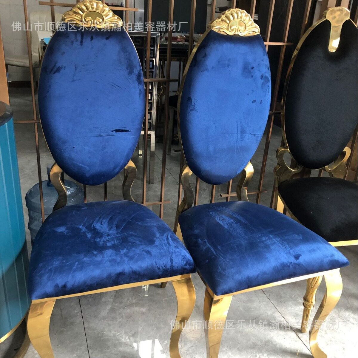 瀚柏厂家不锈钢婚庆餐椅 靠背背花酒店宴会厅镀金简约椅子顾客椅
