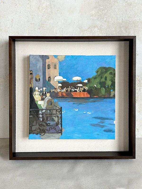 纯实木L型悬浮框油画外框留缝款装裱油画挂墙油画框贴麻布多槽深