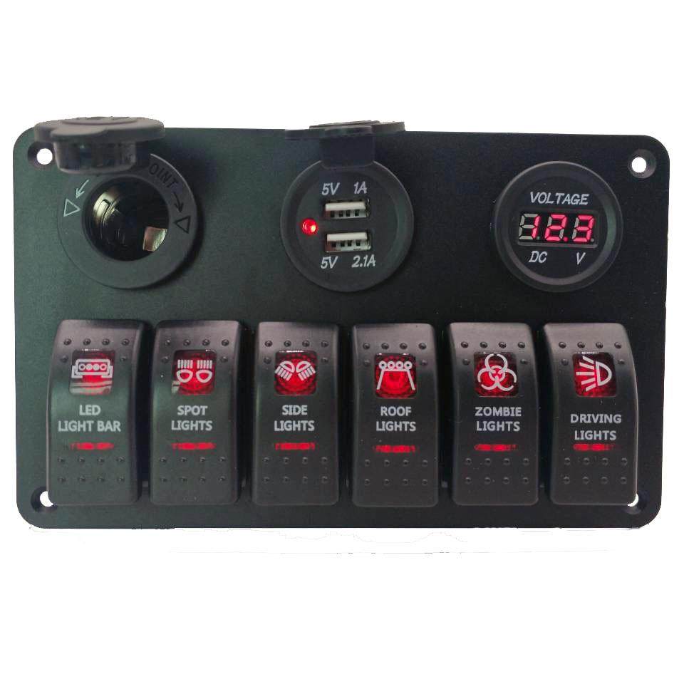 外贸电商热销多功能面板组合开关6位/电压表翘板开关红灯2usb开关,纺织面料/辅料/配套,纺织机械配件,淘宝优惠券,粉丝福利购,淘宝优惠卷