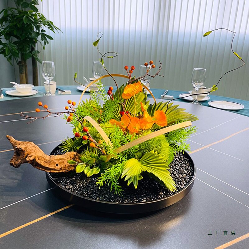 酒店圆桌转盘仿真花餐桌花摆花高端轻奢中间摆件装饰花创意茶桌花图片