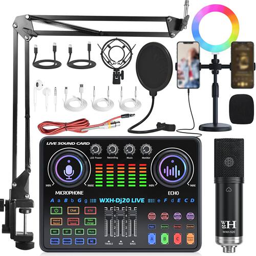 便携式Dj20调音台声卡带48V麦克风适用于工作室现场声卡直播设备