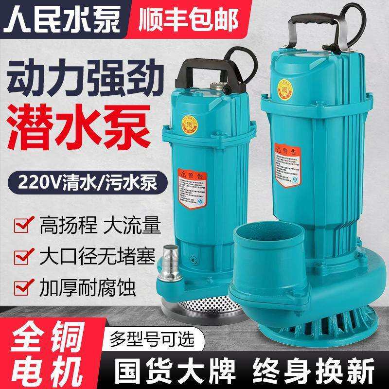 人民潜水泵220v农用灌溉大流量456寸上海抽水机高扬程380污水泵