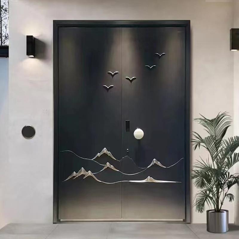中式铸铝门别墅大门轻奢简约客厅家用双开入户智能大门新中式大门