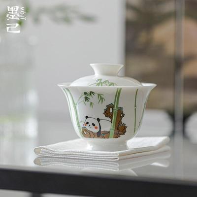 墨己卢清德设计师熊猫系列玉泥白瓷盖碗薄胎茶具家用泡茶碗