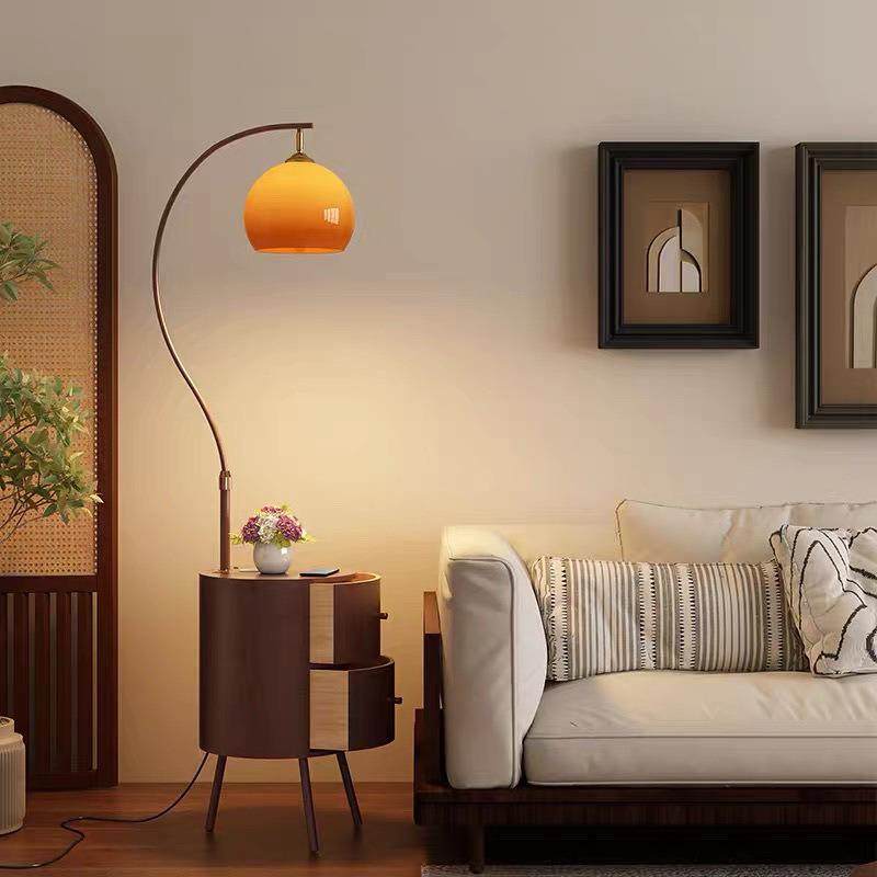 中古风落地灯客厅卧室高级感新中式沙发旁边几复古床头柜一体台灯