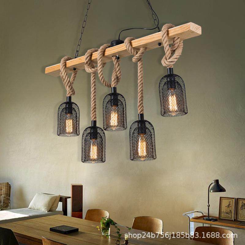 美式乡村创意个性吧台工业风收银台服装店橱窗花店装饰麻绳吊灯具