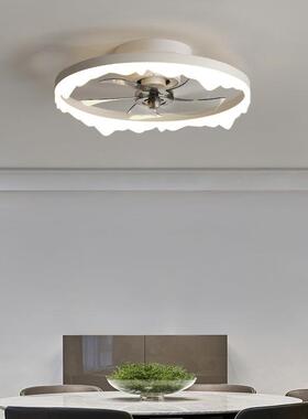 卧室led风扇吸顶灯北欧创意现代简约白色隐形静音吊扇一体主卧灯