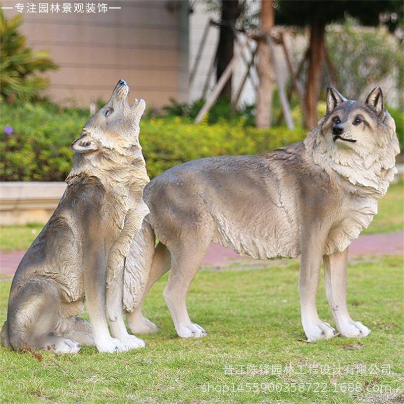 玻璃钢狼摆件室外哈士奇户外客厅家居装饰品花园大型动物狗雕塑