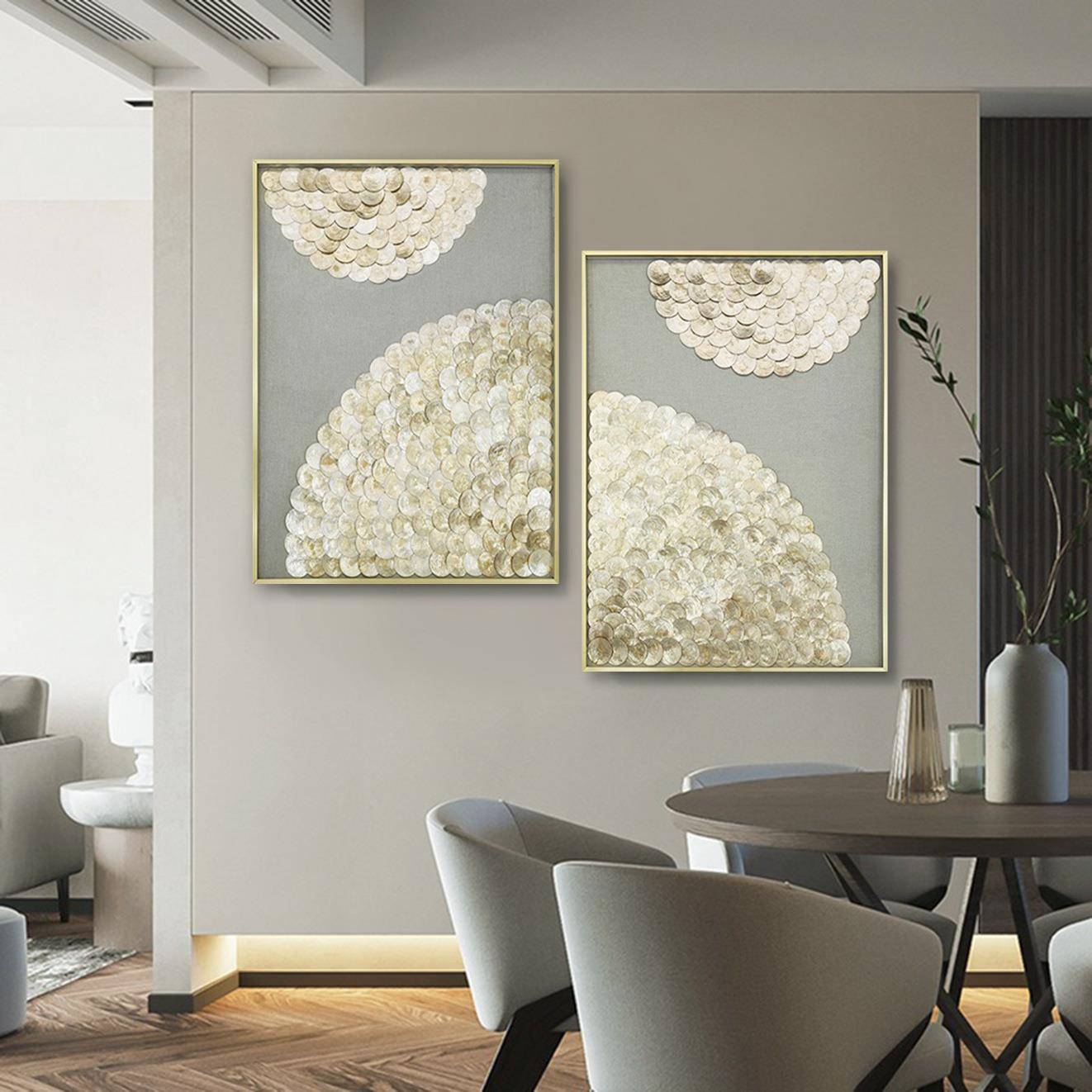 法式贝壳实物装饰画高级感客厅轻奢抽象客厅立体挂画创意玄关壁画