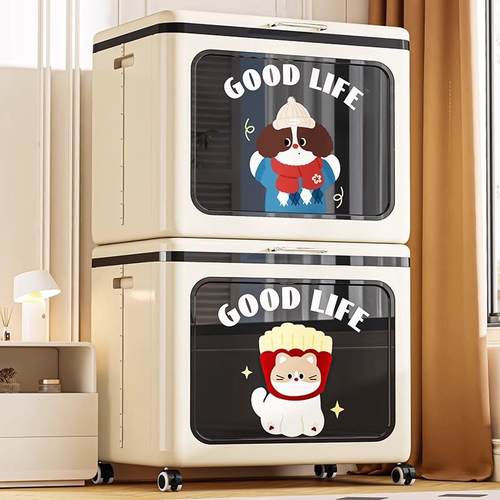 折叠收纳箱大号翻盖带轮柜子卧室客厅被子衣物整理塑料收纳储物柜