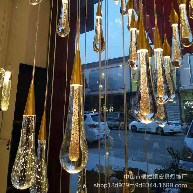 轻奢现代简约吧台橱窗床头创意楼梯间长线水晶流星雨水滴led吊灯