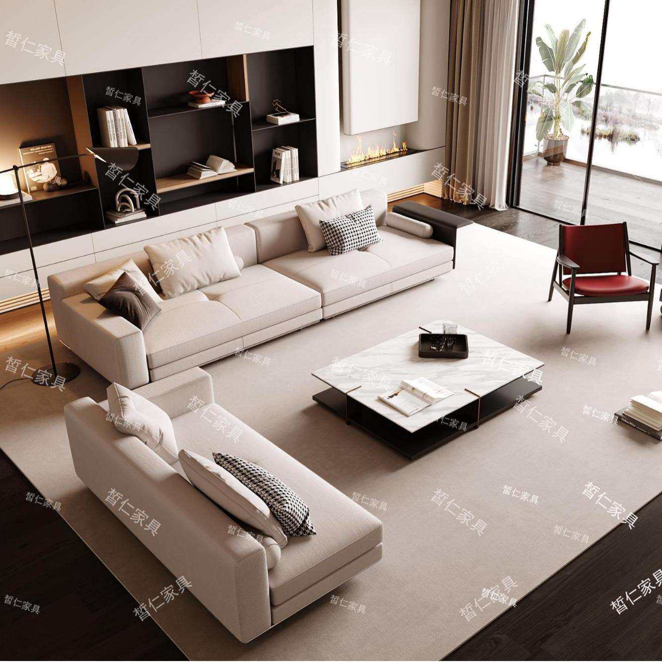 2026新款布艺沙发现代轻奢大户型客厅酒店直排设计师高端皮质沙发