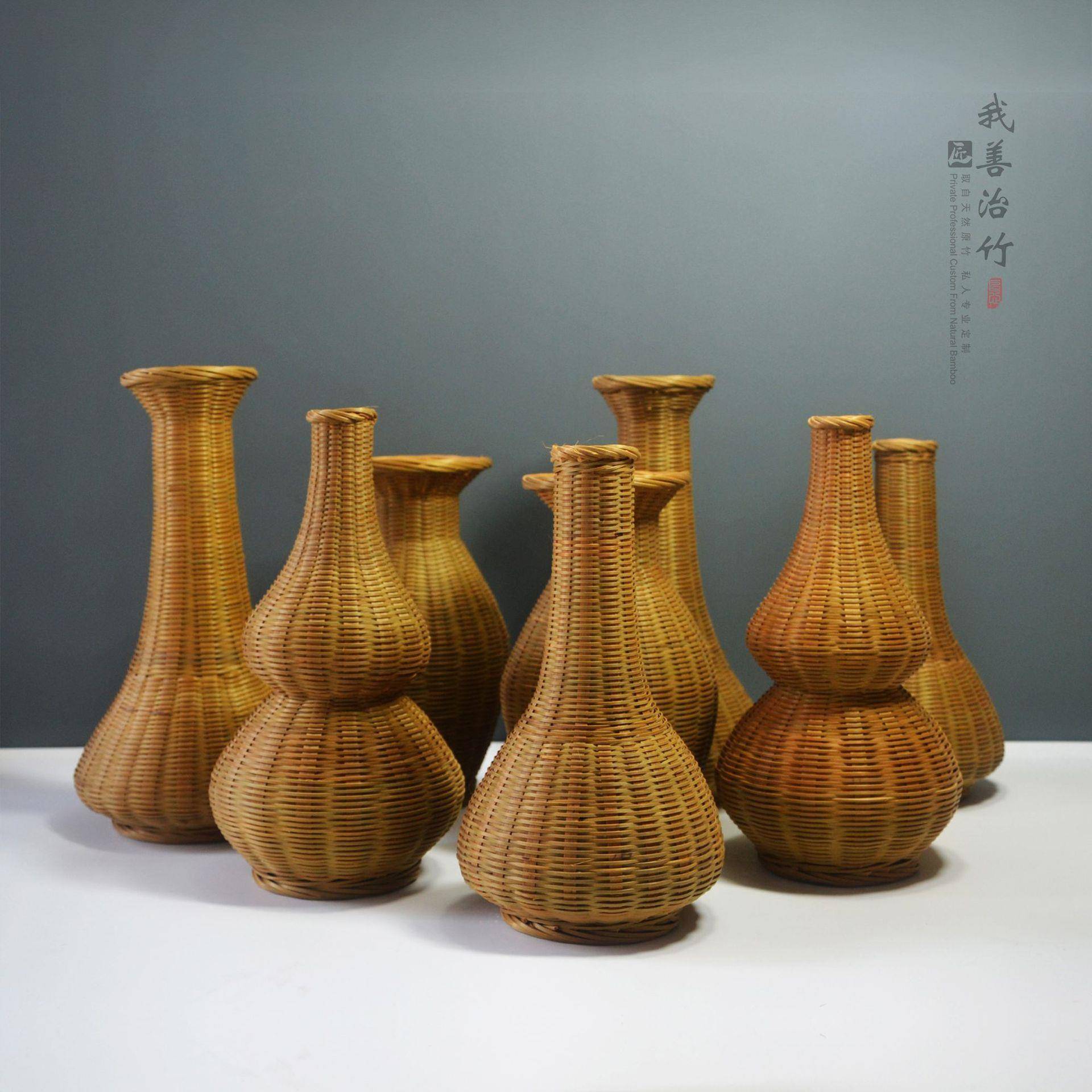 竹编花瓶竹编花器竹编花插竹编花钵竹编摆件手工竹编加工