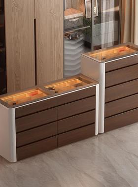 现代复古斗柜智能带灯储物格首饰柜卧室床尾收纳柜客厅五斗八斗柜