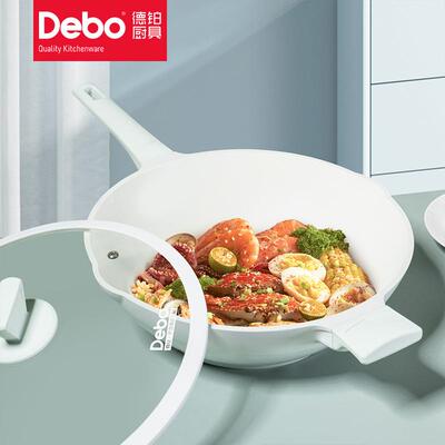 Debo德铂卡姆洛家用无涂层32cm炒锅电磁炉炒菜锅平底不粘锅