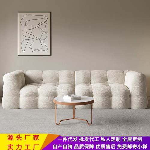 北欧布艺沙发小户型客厅直排超深坐宽设计师复古法式轻奢三人位