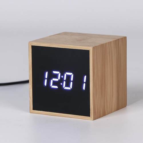 地摊迷你木头竹质钟创意床头桌面led电子钟家居卧室夜光闹钟