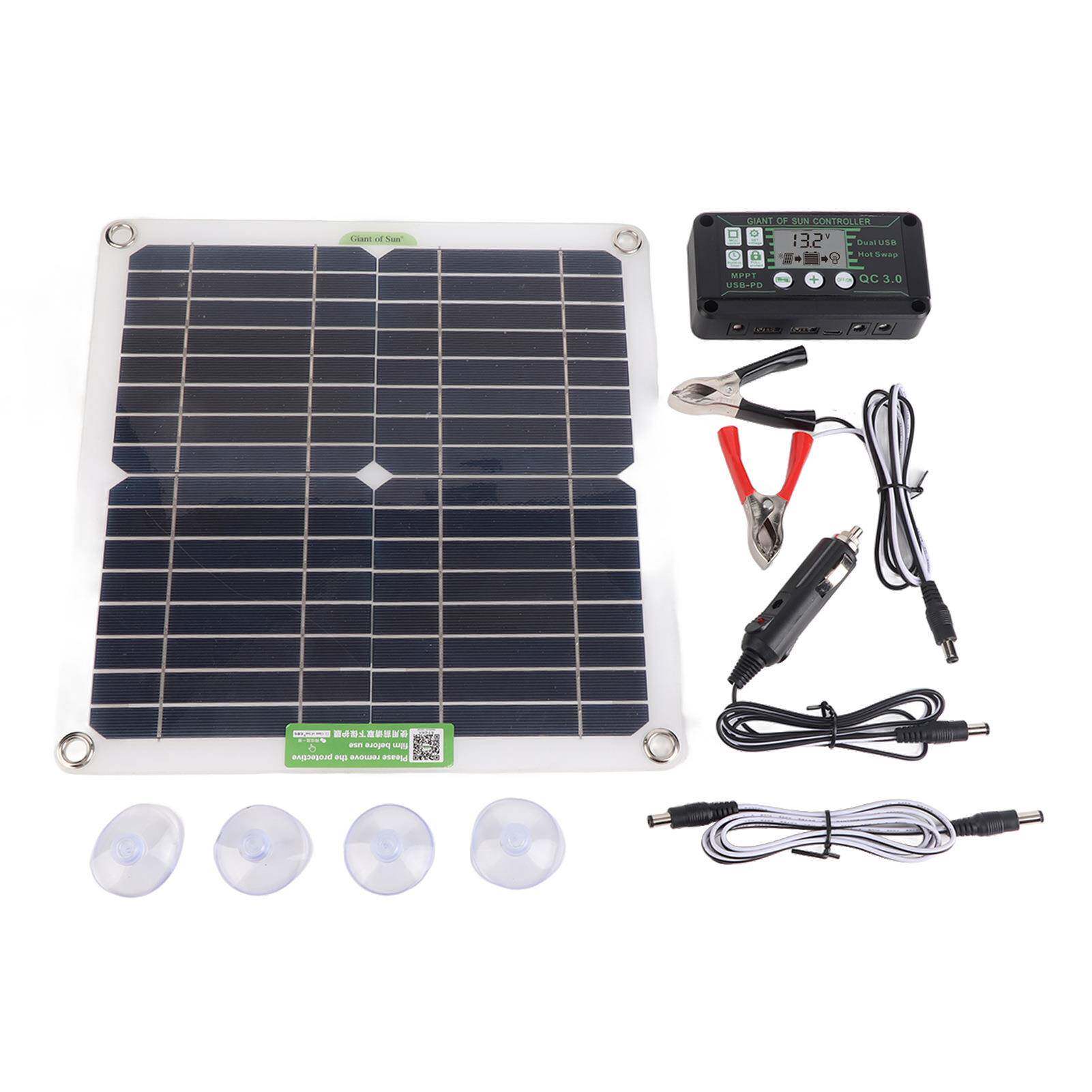 单晶太阳能板18V带防水控制器套装连接线双USB-C稳压定时智能输出