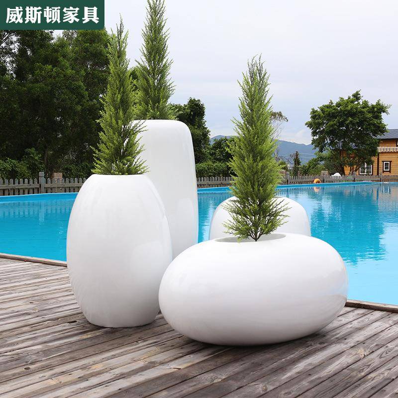 深圳玻璃钢鹅卵石花盆做旧复古仿石别墅花园园艺绿植创意欧式复古