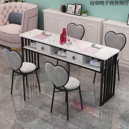 人双人网红美甲桌子长方形双层简约美甲台美甲店桌椅子套装