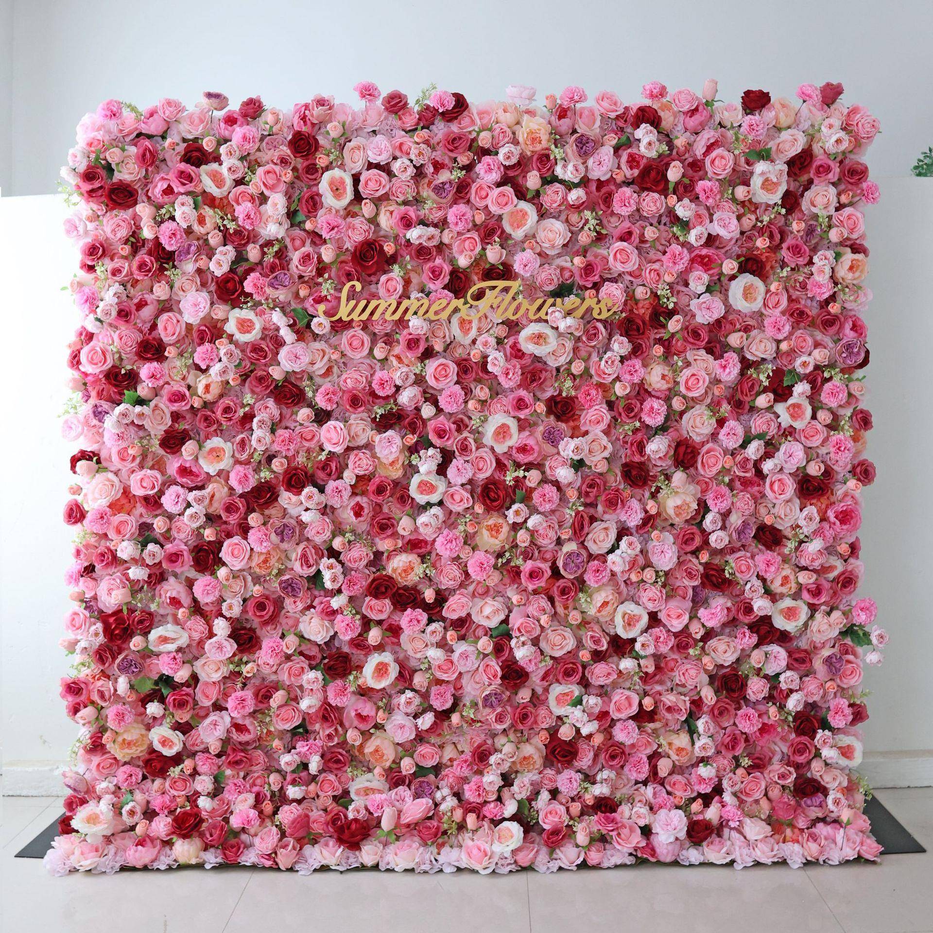 CB-344红色粉色花墙背景5d人造塑料花板人造装饰玫瑰花花墙