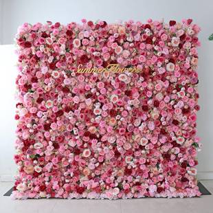 饰玫瑰花花墙 344红色粉色花墙背景5d人造塑料花板人造装