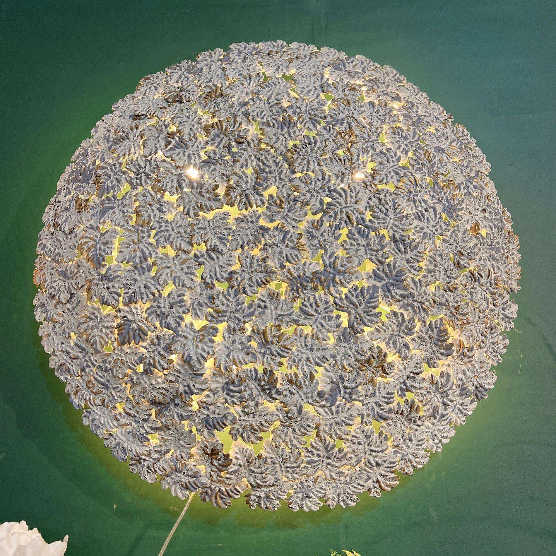欧式法式全手工铁艺枫叶拼接圆形镂空壁灯南法风墙上壁挂装饰展示