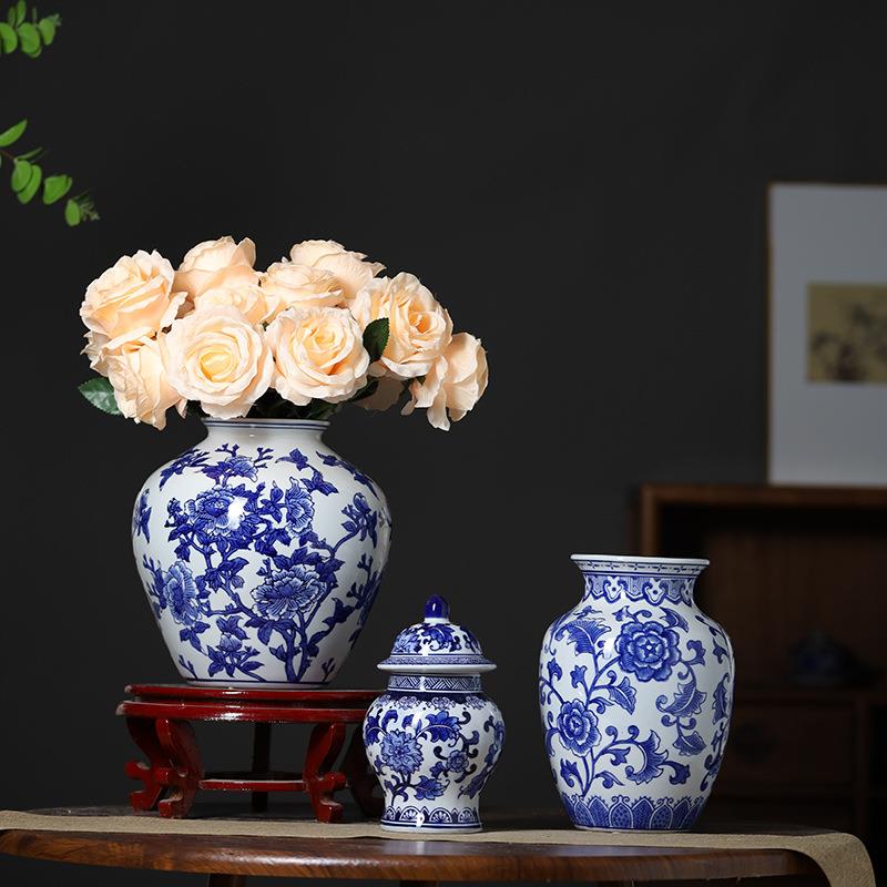 景德镇青花瓷花瓶新中式陶瓷花盆水培插花装饰品客厅花瓶摆件