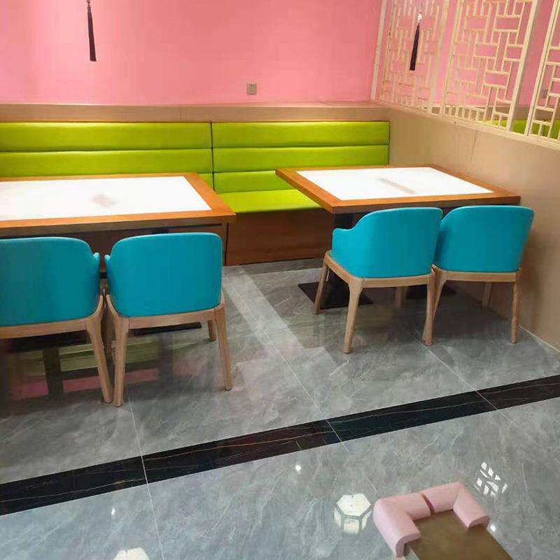 茶餐厅快餐店靠墙沙发 餐厅实木双人拼色桌椅 咖啡厅吧长方形桌椅