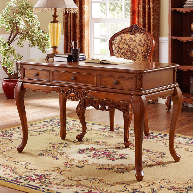 美式轻奢简约橡木书桌1.2米1.4米D写字桌做旧小书桌家用电脑办公
