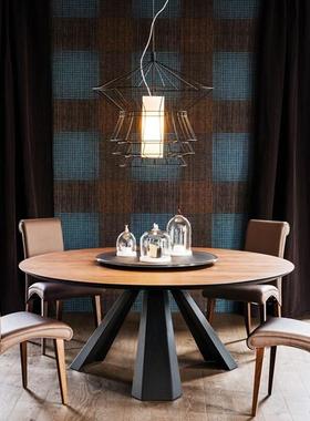 美式实木圆餐桌可带转盘店大圆桌子10/51/1酒人包厢饭87200店桌椅