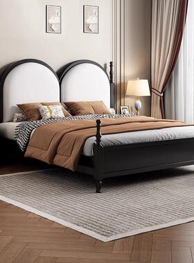 美式复古黑婚色床实厂木床1DTF.8米主卧黑色法式简复古单双人床约