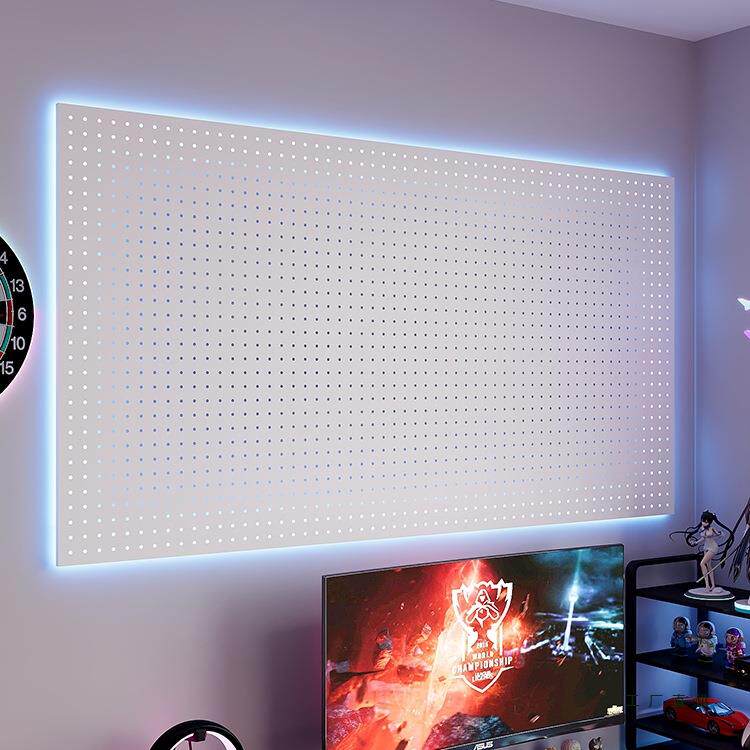 电竞房金属洞洞展板置物架黑色墙电脑墙面上收纳氛桌围灯装饰无品