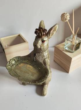 热兔销美式托ZRE盘子复活节装兔饰托盘家居用品金子色子客厅柜摆