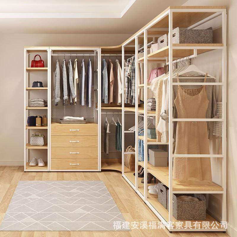 放柜式简易开放式衣衣无门装环保金属架转角衣帽间架子组铁艺置开