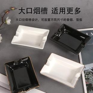 雪茄灰缸欧式 陶瓷大口径双烟茄烟托407烟室内防飞雪灰现货