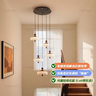 中式 古风冰川水滴吊灯复挑空楼灯复梯古胡桃色楼梯间灯具c923a木s
