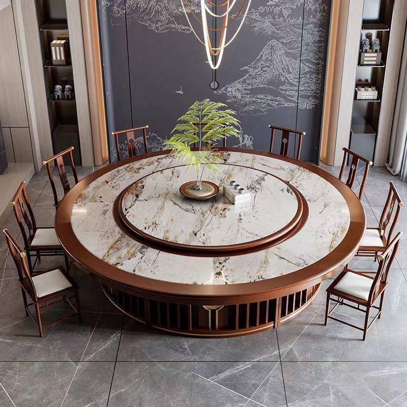 商中式DD-02岩板酒新店餐桌电动餐桌实木圆桌81人20人饭店用包厢