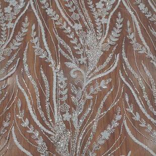 白色钉珠礼珍珠亮软蕾丝布料婚纱片网纱花边RL227服DIY现女货服装