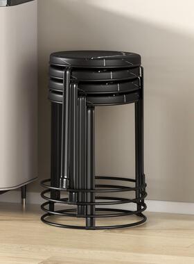 可叠放KJO用J凳子结实耐用铁客艺钢家筋凳厅加厚圆凳客人备用叠叠