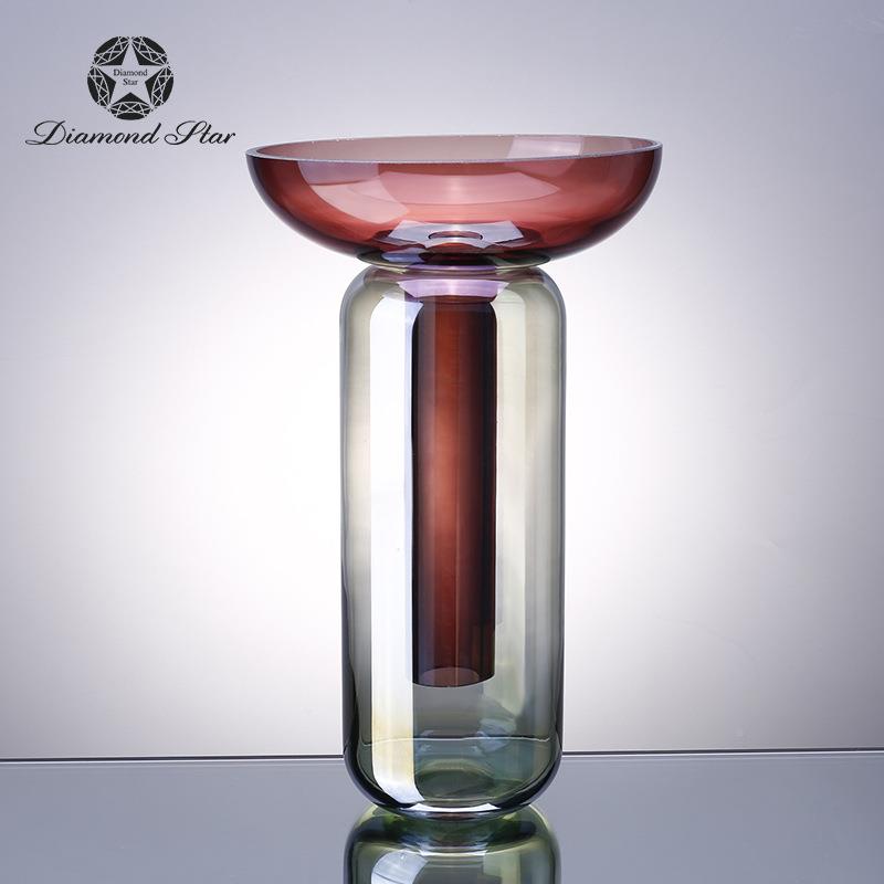 钻石星饰创意玻花瓶亮色彩可璃拆12091分插花器家居软装批丽发摆