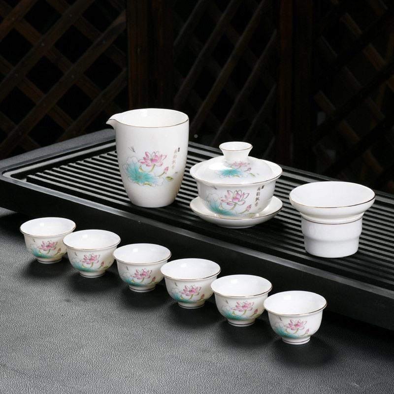 化羊脂玉白司瓷套组档功夫茶具描金盖碗套装L11112德公礼品LOGO送