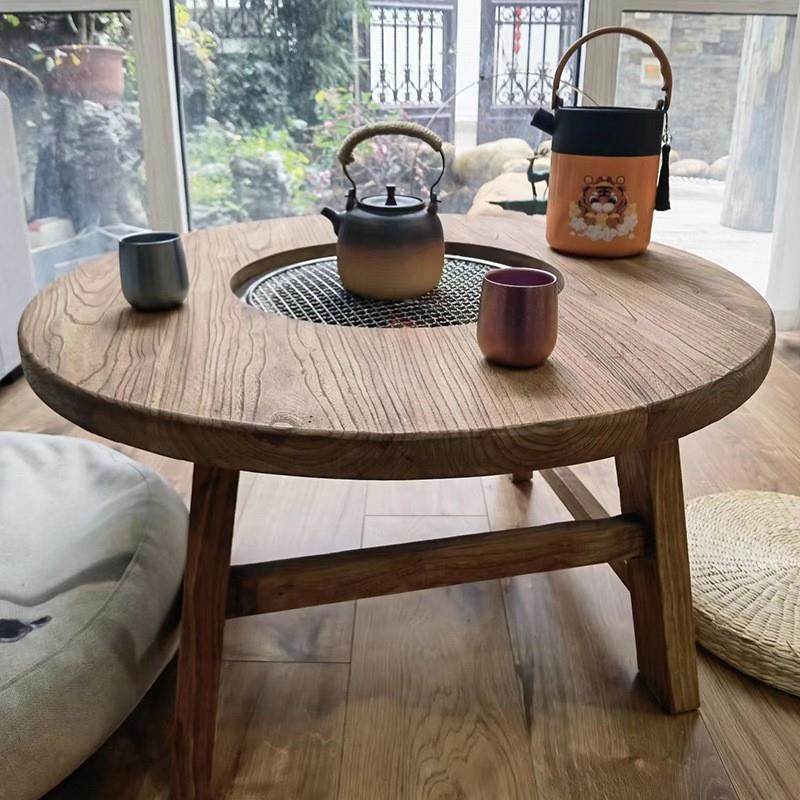 家用圆形围炉桌煮茶桌庭院火锅烧烤桌新中式榆木实木餐桌阳台茶桌,畜牧/养殖物资,畜牧/养殖器械,淘宝优惠券,粉丝福利购,淘宝优惠卷