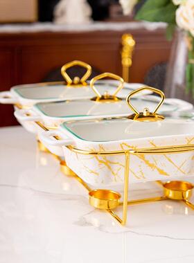 casserole三格金色架子大理石纹陶瓷烤盘pot3pcsbakeware