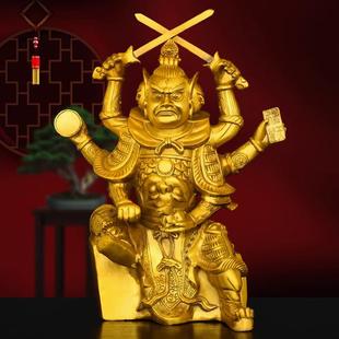 铜火德星君摆件三头六臂火神铜像家居客厅办公室桌面大号装饰品