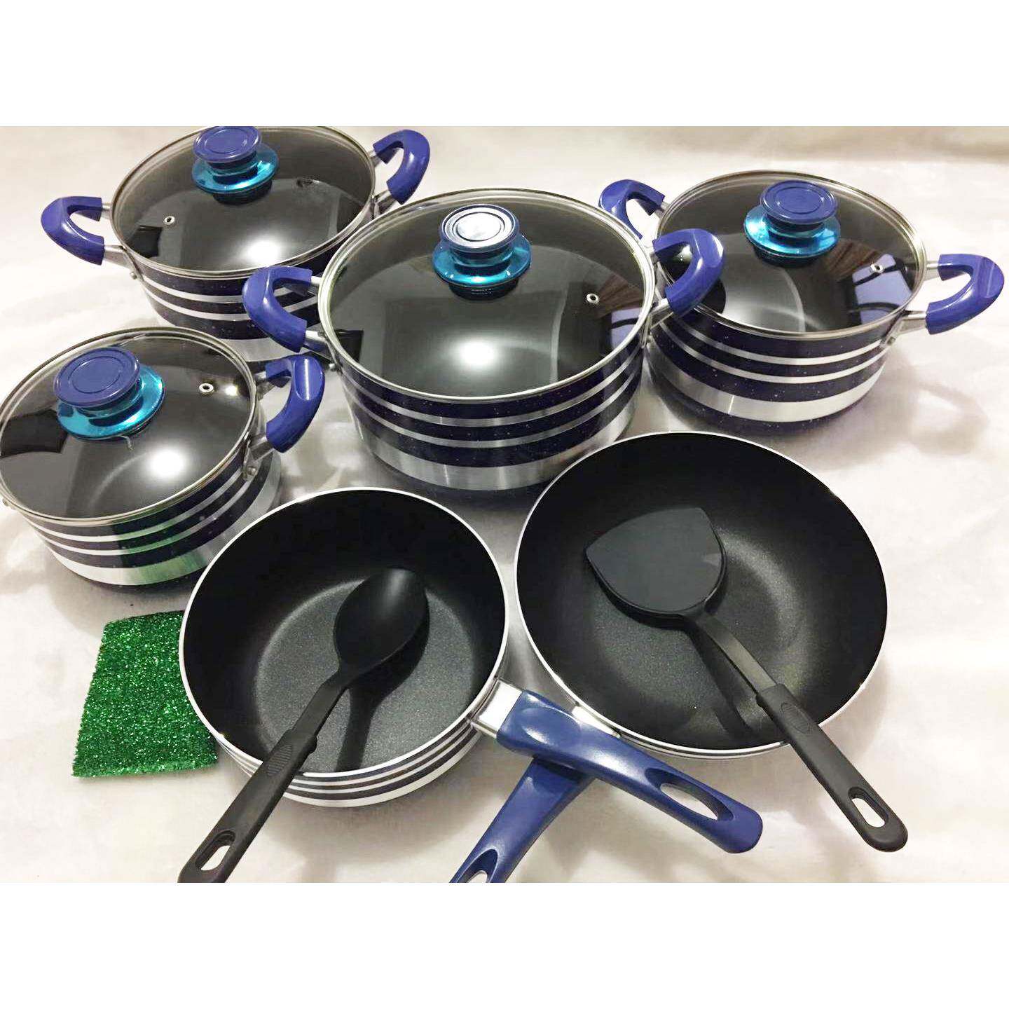 靓彩铝炒锅十件套彩色铝锅汤炒锅具套装外贸出口产品