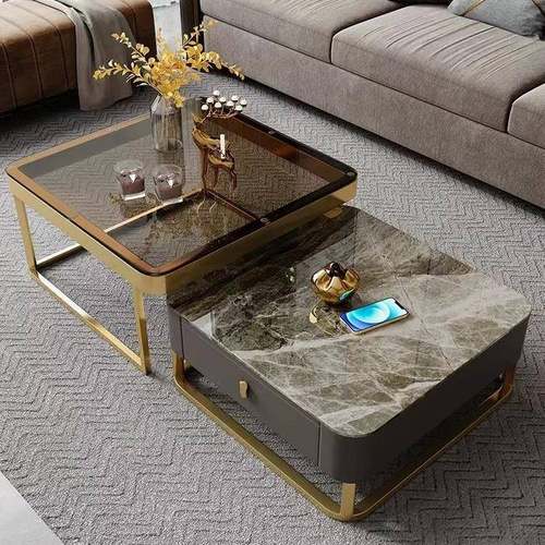 意式极简约轻奢不锈钢玻璃岩板茶几现代客厅茶几组合家具工厂