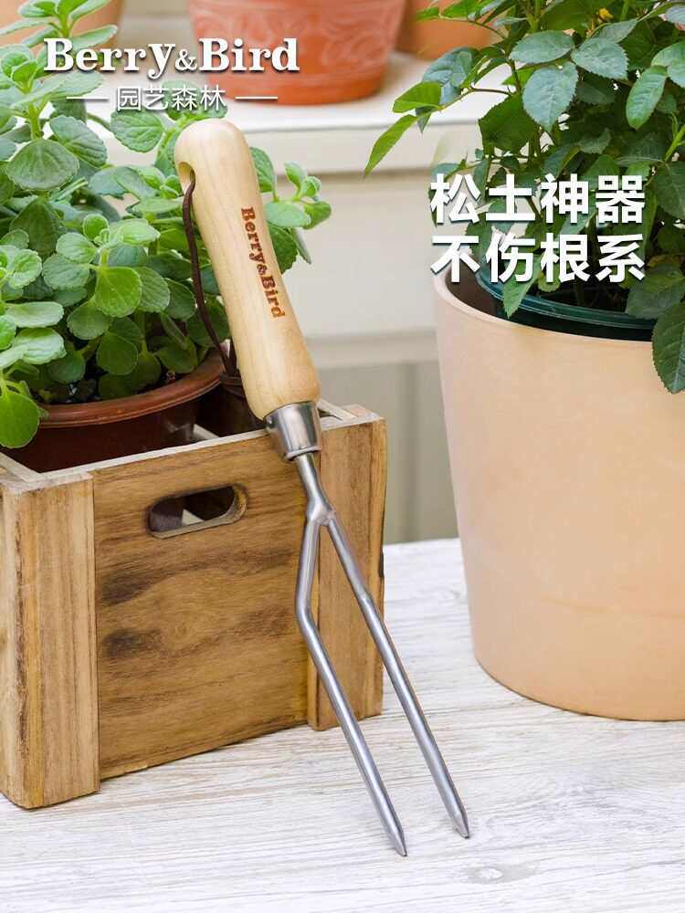 阳台园艺养花盆栽松土小工具不锈钢二齿手叉子家用种植