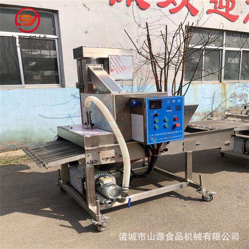 山源机械蟹肉饼上糠机全自动上撒下沾式裹糠设备汉堡鸡肉饼撒糠