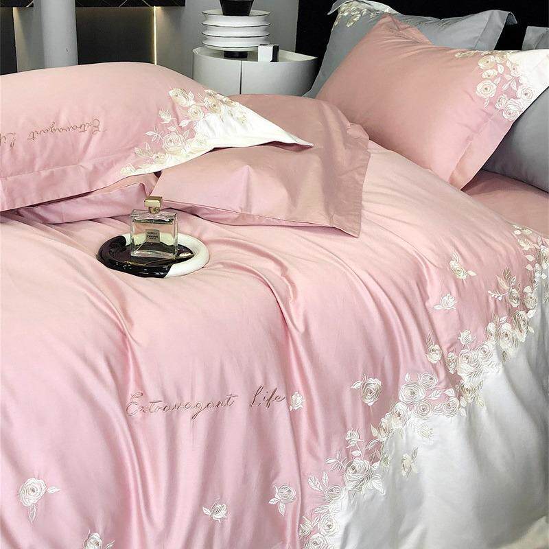 少女心轻奢刺绣床单四件套全棉纯棉100S长绒棉被套高级感床上用品